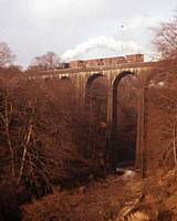 P 5. Pug 51218 on the famous Healey Dell Viaduct on the Rochdale to Bacup line Sunday 19 February 1967. RS Greenwood 